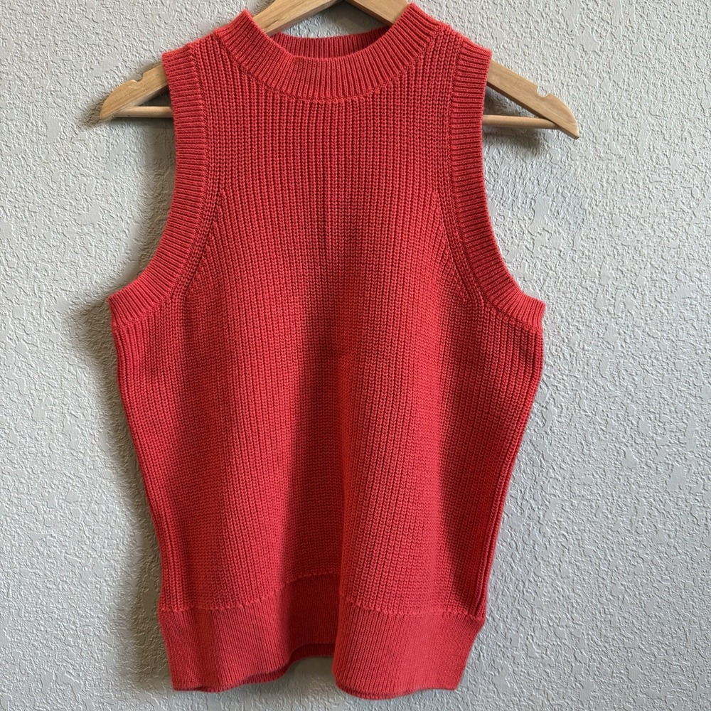 525 America High Crewneck Cotton Tank Tomato Hibiscus Red Knit Vest Womens M